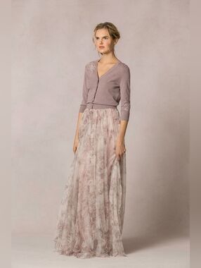 JENNY YOO COLLECTION FLORAL PRINT LIGHT PINK TULLE MAXI SKIRT SIZE 4